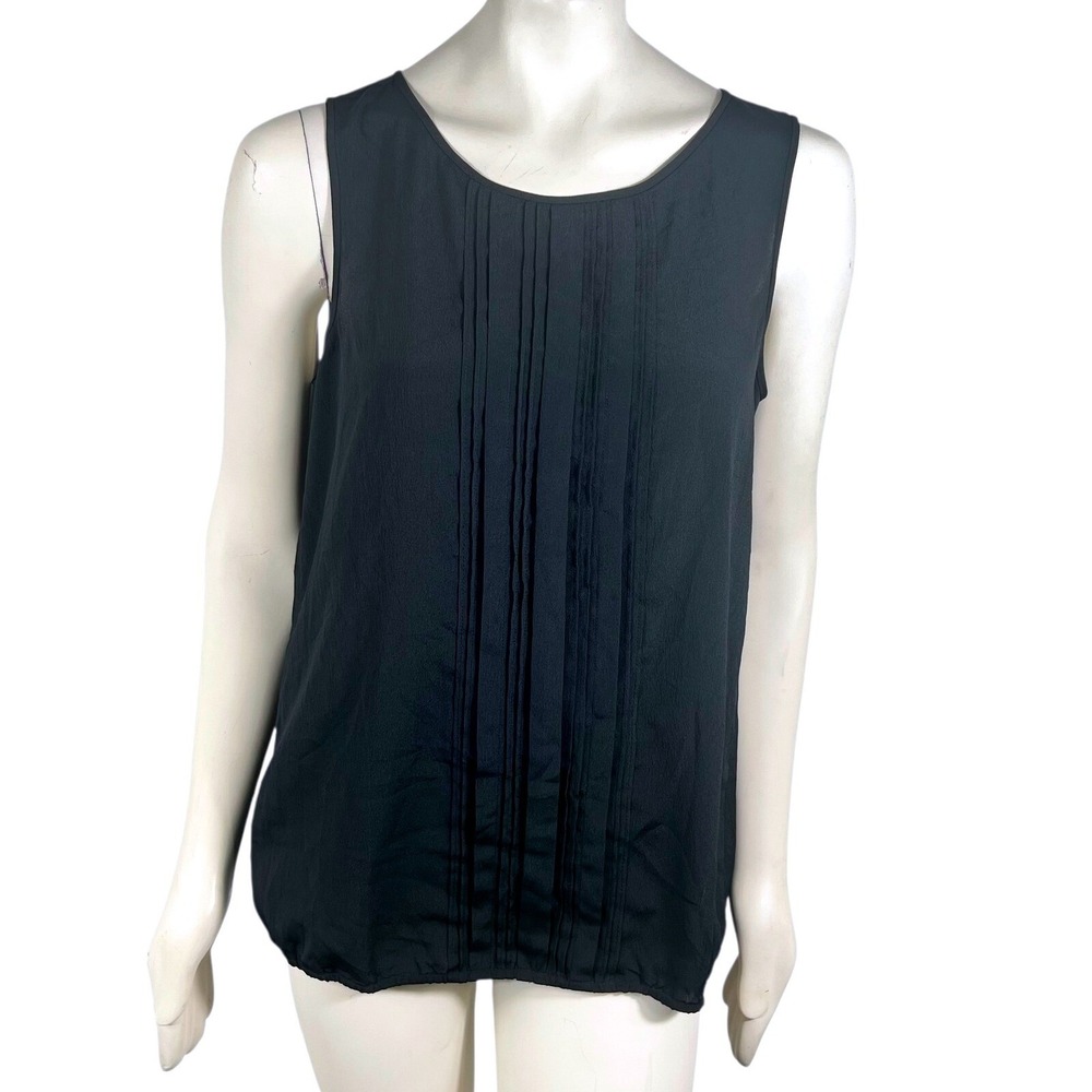 Ann Taylor Loft Black Tank Top L‎ Pleated Front Elastic Waist Career Casual Work